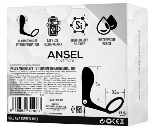 Cock Ring Vibrations-Analplug Ansel 9 x 3 cm - Ring 36mm – 5/5