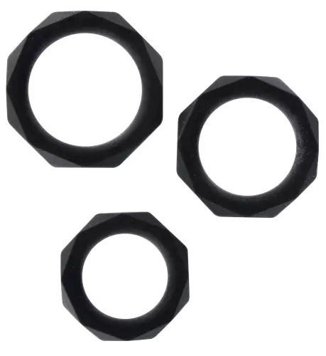 Set von 3 Silikon Cockringen Power Halo Schwarz – 1/2