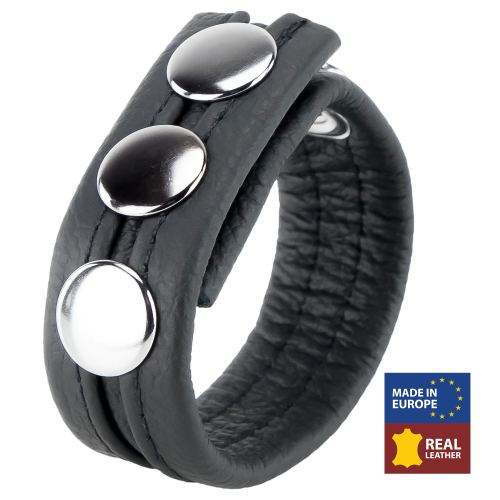 Leather Cock Ring 3 Snaps Black