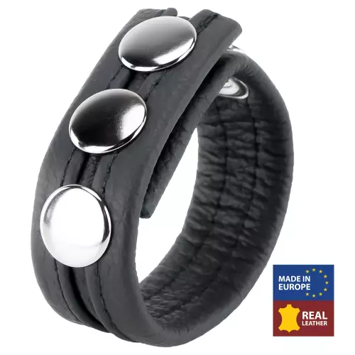 Leder-Cockring 3 Druckknöpfe Schwarz – 1/5