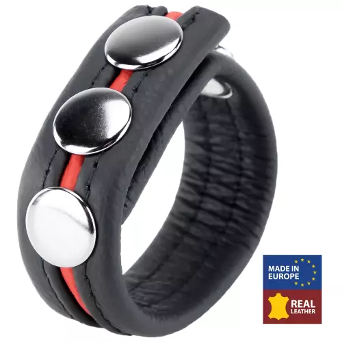 Leder-Cockring 3 Druckknöpfe Schwarz-Rot – 1/5