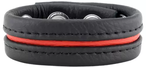 Leder-Cockring 3 Druckknöpfe Schwarz-Rot – 3/5