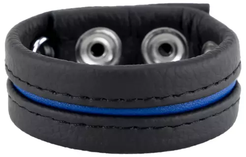 Leder-Cockring 3 Druckknöpfe Schwarz-Blau – 3/5
