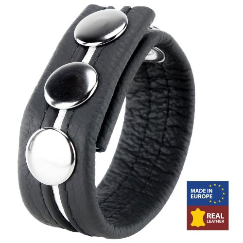 Leather Cock Ring 3 Snaps Black-White