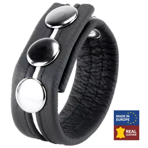 Leder-Cockring 3 Druckknöpfe Schwarz-Weiß – 1/5