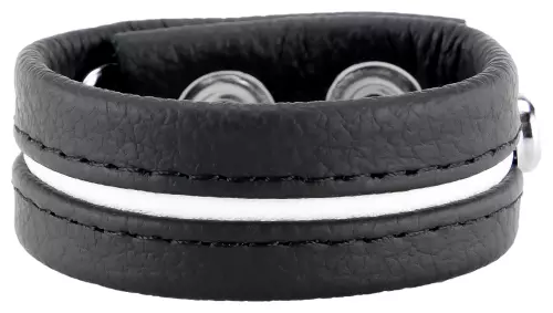 Leder-Cockring 3 Druckknöpfe Schwarz-Weiß – 3/5
