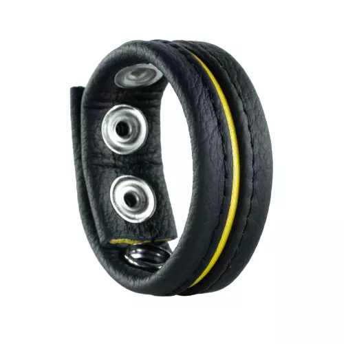 Cockring aus Leder 3 Druckknöpfe Schwarz-Gelb – 2/4