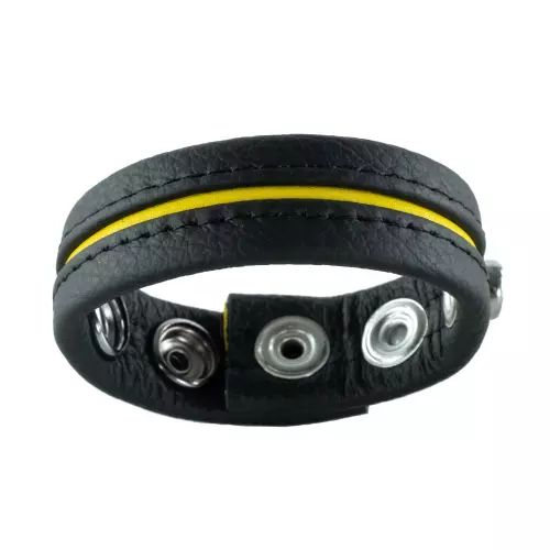 Cockring aus Leder 3 Druckknöpfe Schwarz-Gelb – 3/4