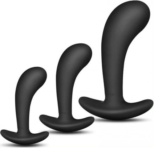 Kit of 3 Mini Prostate Plugs Silicone 11 x 3.5cm Black