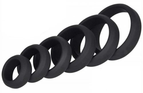 Set of 6 Hyperion Black Silicone Cockrings