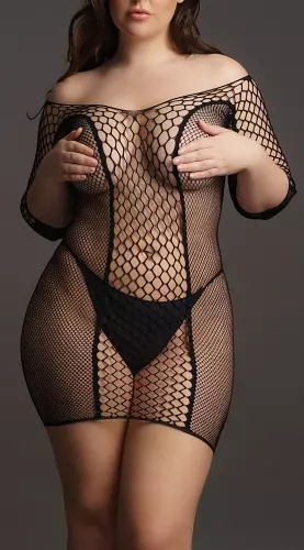 Kleid in Übergrößen DUO NET SLEEVED - Schwarz – 1/6