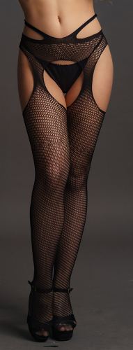 Lace-Up Back Tights Strappy Waist - Black