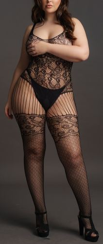 Plus Size Floral Bodysuit Anabella - Black