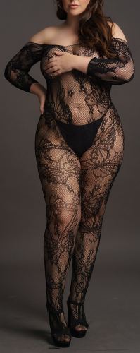 Open Plus Size Combination LACE SLEEVED - Black