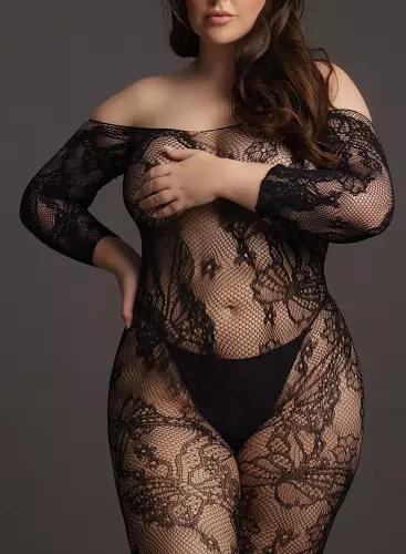 Offene Kombination Große Größe LACE SLEEVED - Schwarz – 5/6