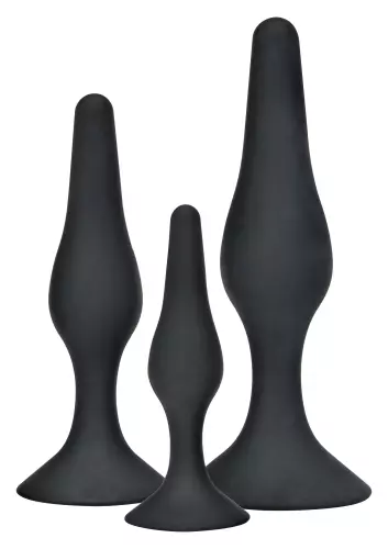 Set von 3 schwarzen Silikon Butt Plugs Curvy – 1/2