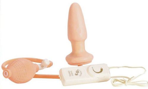 Opblaasbare vibrerende plug 10 x 3,5 cm Huidskleur