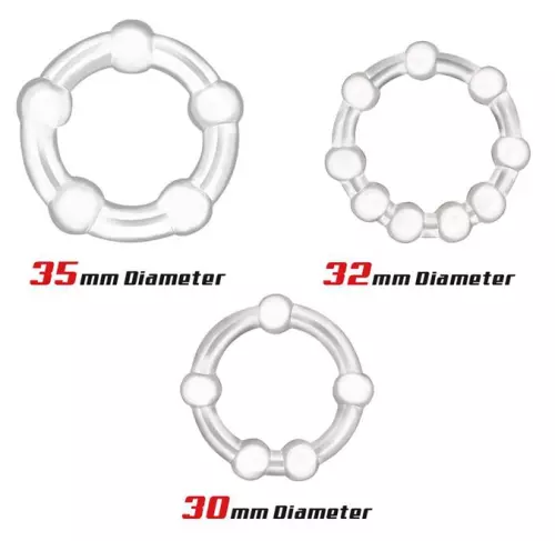 Set aus 3 Mini Flexiblen Cockrings Beaded Set Transparent – 3/4