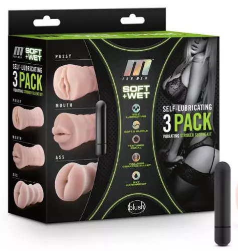 Set 3 realistische vibrierende Masturbatoren ADRIANA Anus Vagina Mund – 2/3
