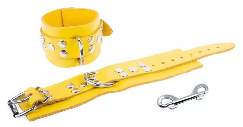 Handschellen aus Leder ULTRA Gelb – 4/5