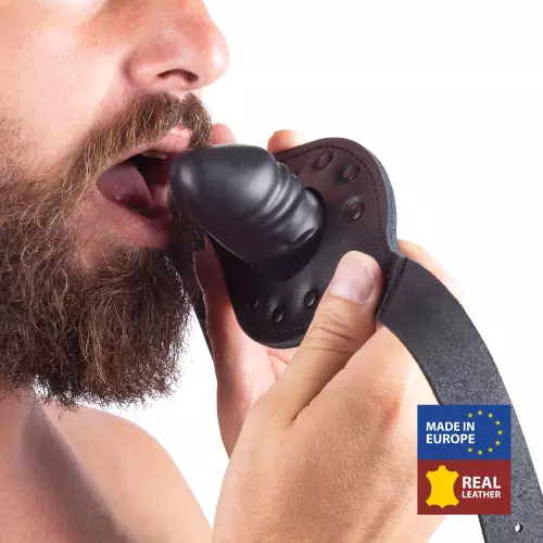Aufblasbarer Ledergag mit 6cm Penis-Aufsatz – 1/5