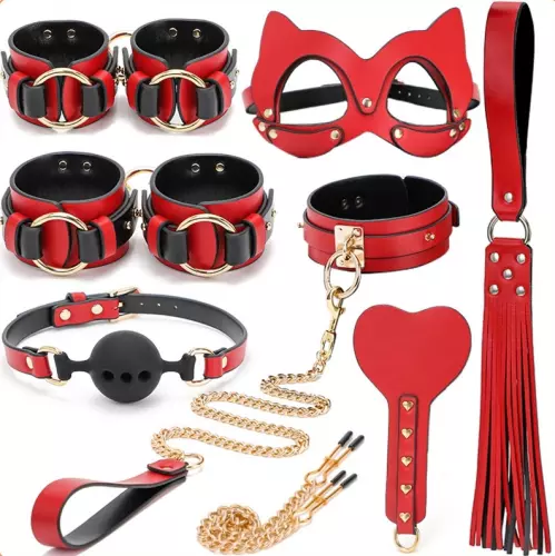 SM Bondage Set 8 Teile Rot-Schwarz – 1/5