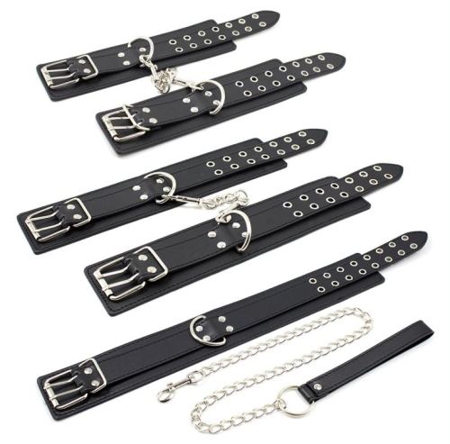 Set Handboeien en Kraag Dubbele Pin Zwart