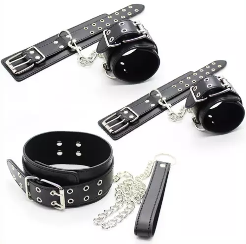 Set Handschellen und Doppel-Pin-Halsband Schwarz – 5/6
