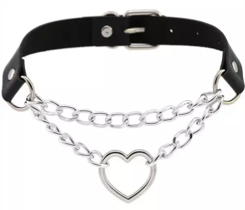 Metal Heart Collar With Chain SCHWARZ – 1/3
