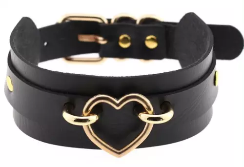 Modisches Halsband Golden Heart Schwarz – 1/2