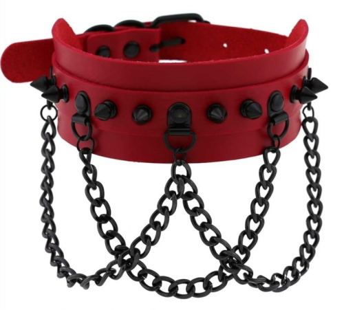 Piky Spiked Collar Red-Black