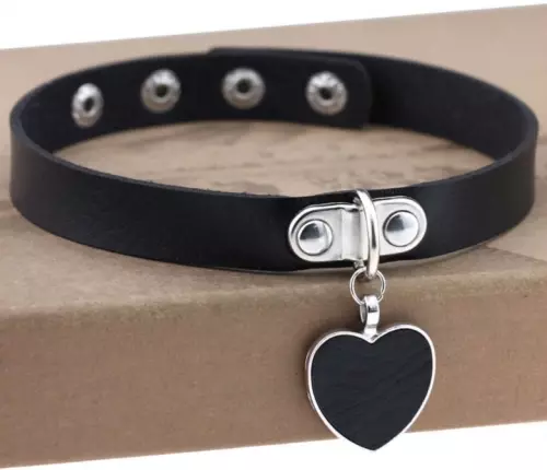 Punk Goth Heart Pendant Necklace Leather Collar BLACK – 1/2