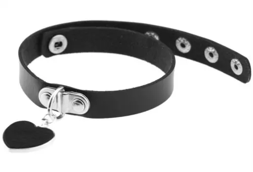 Punk Goth Heart Pendant Necklace Leather Collar BLACK – 2/2