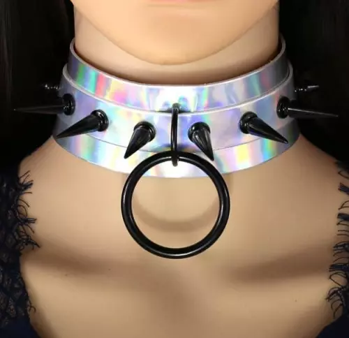 Nieten-Halsband Strobo Laser Silber-Schwarz – 2/3