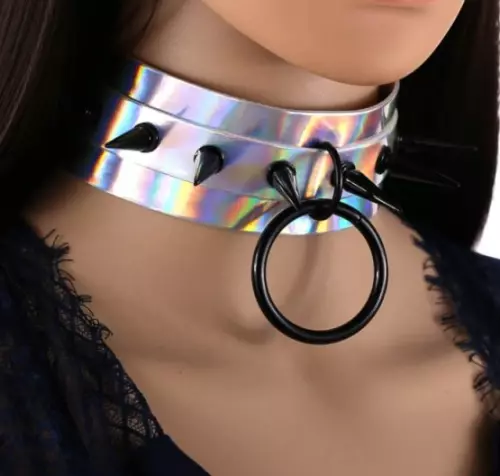 Nieten-Halsband Strobo Laser Silber-Schwarz – 3/3