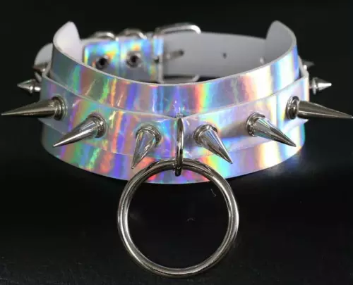 Nieten-Halsband Strobo Laser Silber – 1/2