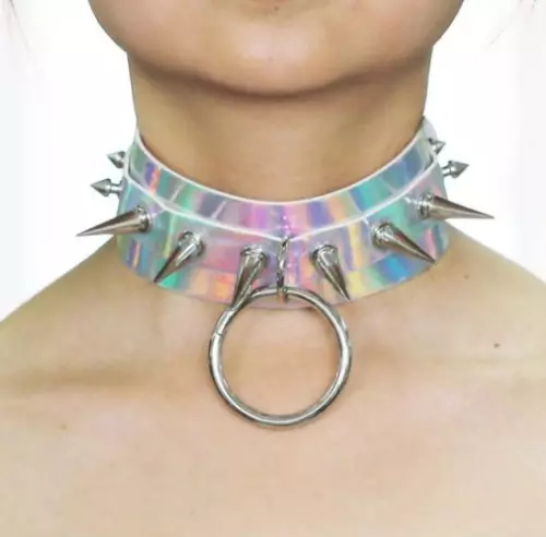 Nieten-Halsband Strobo Laser Silber – 2/2