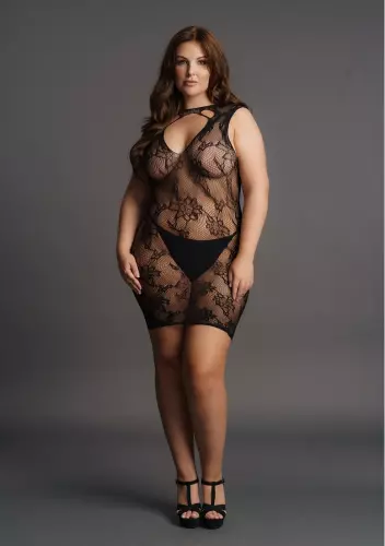 Sexy HIGH NECK jurk grote maat Zwart – 7/8