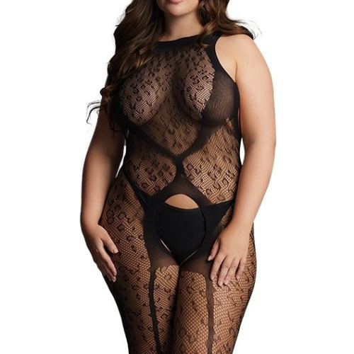 CROTCHLESS LEOPARD Crotchless Bodysuit Black