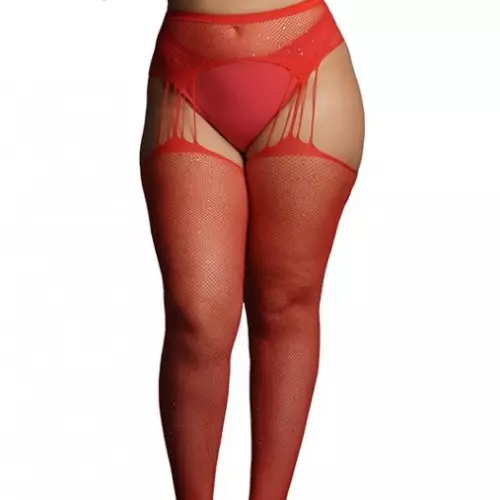 Strumpfhose mit Strumpfhalter RHINESTONE Rot – 1/8