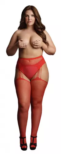 Strumpfhose mit Strumpfhalter RHINESTONE Rot – 3/8