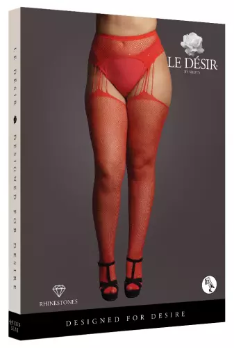 Strumpfhose mit Strumpfhalter RHINESTONE Rot – 5/8