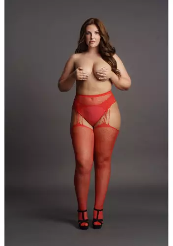 Strumpfhose mit Strumpfhalter RHINESTONE Rot – 7/8