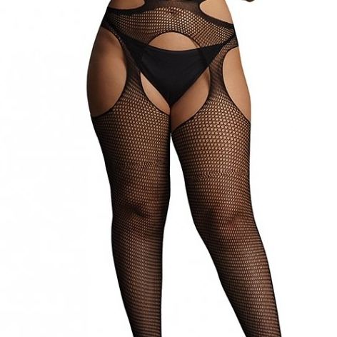 STRAPPY Large Size Fishnet Tights Black