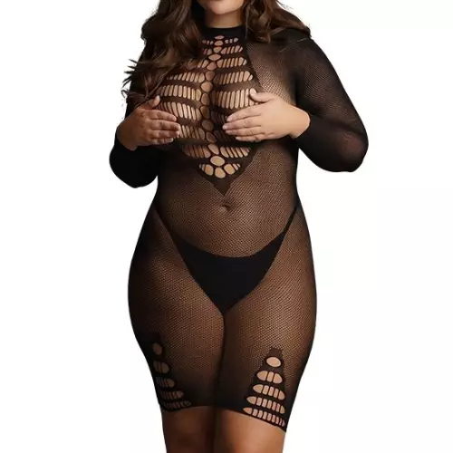 Sexy Kleid Große Größe LONG SLEEVE Schwarz – 1/8