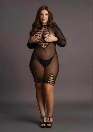Sexy Kleid Große Größe LONG SLEEVE Schwarz – 7/8