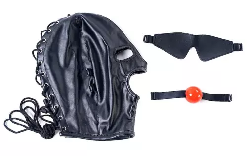 SM-Kapuze mit Knebel und Maske Subfull Schwarz – 6/7