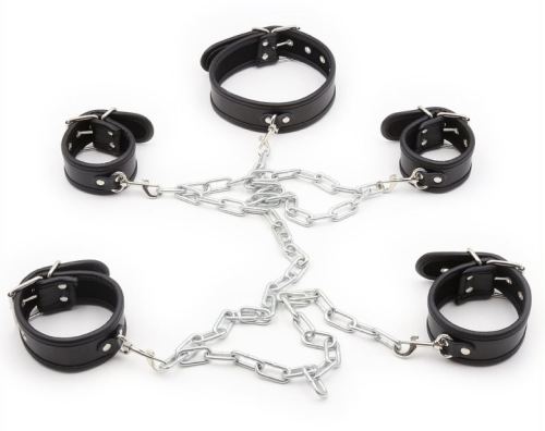 Restrictieset Halsband en Handboeien Zwart