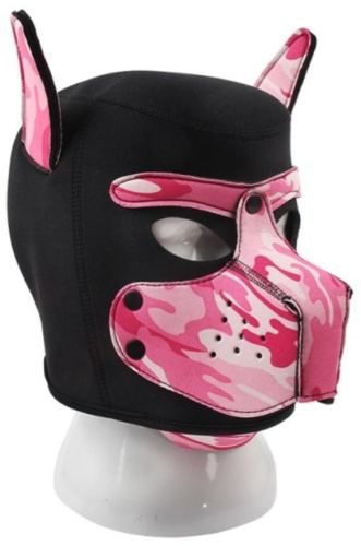 Puppy masker Neopreen Dog On Zwart-Camouflage Roze