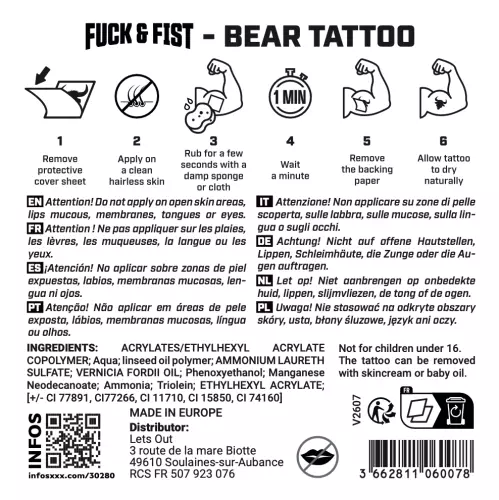 Tijdelijk tattoo Bear 9 x 6cm – 3/3